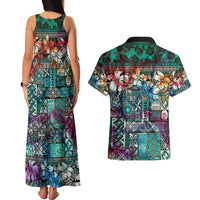 Pacific Hibiscus Tapa Tribal Vintage Couples Matching Tank Maxi Dress and Hawaiian Shirt Turquoise Motif LT9 - Polynesian Pride