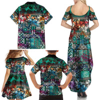 Pacific Hibiscus Tapa Tribal Vintage Family Matching Summer Maxi Dress and Hawaiian Shirt Turquoise Motif LT9 - Polynesian Pride