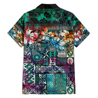 Pacific Hibiscus Tapa Tribal Vintage Family Matching Tank Maxi Dress and Hawaiian Shirt Turquoise Motif LT9 - Polynesian Pride