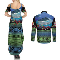 Personalised Fiji Viti Levu Couples Matching Summer Maxi Dress and Long Sleeve Button Shirt Tagimoucia and Tapa Tribal Pattern LT9 - Polynesian Pride