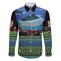 Personalised Fiji Viti Levu Family Matching Off The Shoulder Long Sleeve Dress and Hawaiian Shirt Tagimoucia and Tapa Tribal Pattern LT9 Dad's Shirt - Long Sleeve Blue - Polynesian Pride