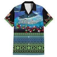 Personalised Fiji Viti Levu Family Matching Off Shoulder Short Dress and Hawaiian Shirt Tagimoucia and Tapa Tribal Pattern LT9 Dad's Shirt - Short Sleeve Blue - Polynesian Pride