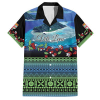 Personalised Fiji Viti Levu Family Matching Tank Maxi Dress and Hawaiian Shirt Tagimoucia and Tapa Tribal Pattern LT9 Dad's Shirt - Short Sleeve Blue - Polynesian Pride