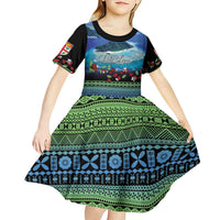 Personalised Fiji Viti Levu Kid Short Sleeve Dress Tagimoucia and Tapa Tribal Pattern LT9 - Polynesian Pride