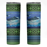 Personalised Fiji Viti Levu Skinny Tumbler Tagimoucia and Tapa Tribal Pattern LT9 Blue - Polynesian Pride