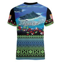 Personalised Fiji Viti Levu Women V-Neck T-Shirt Tagimoucia and Tapa Tribal Pattern LT9 - Polynesian Pride