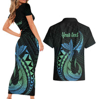 Personalised Hawaii Kure Atoll Couples Matching Short Sleeve Bodycon Dress and Hawaiian Shirt Holaniku Coral Reef with Polynesian Tribal LT9 - Polynesian Pride