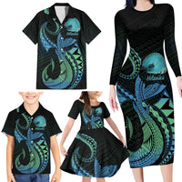 Personalised Hawaii Kure Atoll Family Matching Long Sleeve Bodycon Dress and Hawaiian Shirt Holaniku Coral Reef with Polynesian Tribal LT9 - Polynesian Pride