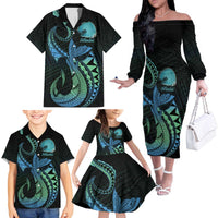 Personalised Hawaii Kure Atoll Family Matching Off The Shoulder Long Sleeve Dress and Hawaiian Shirt Holaniku Coral Reef with Polynesian Tribal LT9 - Polynesian Pride