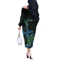 Personalised Hawaii Kure Atoll Off The Shoulder Long Sleeve Dress Holaniku Coral Reef with Polynesian Tribal LT9 - Polynesian Pride