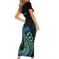 Personalised Hawaii Kure Atoll Short Sleeve Bodycon Dress Holaniku Coral Reef with Polynesian Tribal LT9 - Polynesian Pride