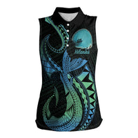 Personalised Hawaii Kure Atoll Women Sleeveless Polo Shirt Holaniku Coral Reef with Polynesian Tribal LT9 Female Blue - Polynesian Pride