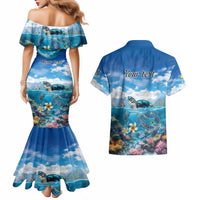 Personalised Palau Kayangel Atoll Couples Matching Mermaid Dress and Hawaiian Shirt Turtle With Coral Reef Under Water LT9 - Polynesian Pride