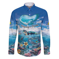 Personalised Palau Kayangel Atoll Family Matching Short Sleeve Bodycon Dress and Hawaiian Shirt Turtle With Coral Reef Under Water LT9 Dad's Shirt - Long Sleeve Blue - Polynesian Pride