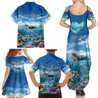 Personalised Palau Kayangel Atoll Family Matching Summer Maxi Dress and Hawaiian Shirt Turtle With Coral Reef Under Water LT9 - Polynesian Pride