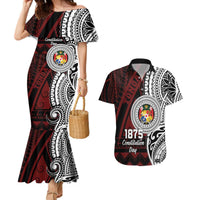 Personalised Tonga Constitution Day 1875 Couples Matching Mermaid Dress and Hawaiian Shirt Polynesian Tribal Tattoo LT9 Red - Polynesian Pride