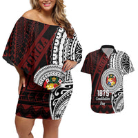 Personalised Tonga Constitution Day 1875 Couples Matching Off Shoulder Short Dress and Hawaiian Shirt Polynesian Tribal Tattoo LT9 Red - Polynesian Pride