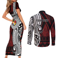 Personalised Tonga Constitution Day 1875 Couples Matching Short Sleeve Bodycon Dress and Long Sleeve Button Shirt Polynesian Tribal Tattoo LT9 - Polynesian Pride