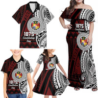 Personalised Tonga Constitution Day 1875 Family Matching Off Shoulder Maxi Dress and Hawaiian Shirt Polynesian Tribal Tattoo LT9 - Polynesian Pride