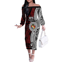 Personalised Tonga Constitution Day 1875 Off The Shoulder Long Sleeve Dress Polynesian Tribal Tattoo