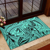 Polynesia Rubber Doormat Tribal Polynesian Spirit With Teal Pacific Flowers LT9 - Polynesian Pride