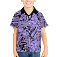 Polynesia Family Matching Summer Maxi Dress and Hawaiian Shirt Tribal Polynesian Spirit With Violet Pacific Flowers LT9 Son's Shirt Violet - Polynesian Pride