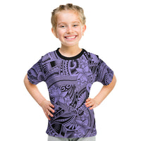 Polynesia Kid T Shirt Tribal Polynesian Spirit With Violet Pacific Flowers LT9 Violet - Polynesian Pride