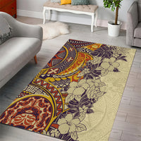 Polynesia Area Rug Hibiscus and Hawaiian Tribal Tattoo Retro Style Tan Color LT9 - Polynesian Pride