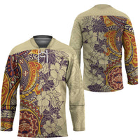 Polynesia Hockey Jersey Hibiscus Hawaiian Tribal Tattoo Retro Tan - Polynesian Pride