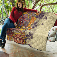 Polynesia Quilt Hibiscus and Hawaiian Tribal Tattoo Retro Style Tan Color LT9 - Polynesian Pride