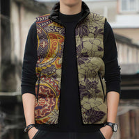 Polynesia Sleeveless Puffer Jacket Hibiscus Hawaiian Tribal Tattoo Retro Tan - Polynesian Pride