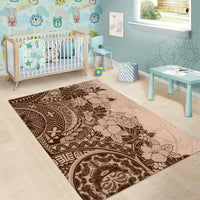 Polynesia Area Rug Hibiscus and Hawaiian Tribal Tattoo Retro Style Pink Pastel LT9 - Polynesian Pride