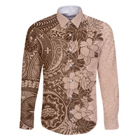 Polynesia Family Matching Off Shoulder Short Dress and Hawaiian Shirt Hibiscus and Hawaiian Tribal Tattoo Retro Style Pink Pastel LT9 Dad's Shirt - Long Sleeve Pink Pastel - Polynesian Pride