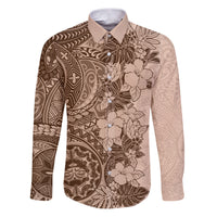 Polynesia Family Matching Puletasi Dress and Hawaiian Shirt Hibiscus and Hawaiian Tribal Tattoo Retro Style Pink Pastel LT9 Dad's Shirt - Long Sleeve Pink Pastel - Polynesian Pride