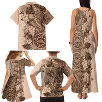 Polynesia Family Matching Tank Maxi Dress and Hawaiian Shirt Hibiscus and Hawaiian Tribal Tattoo Retro Style Pink Pastel LT9 - Polynesian Pride
