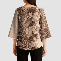Polynesia Kimono Sleeve Blouse Hibiscus Hawaiian Tribal Tattoo Retro Pink Pastel - Polynesian Pride