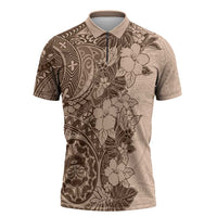 Polynesia Zipper Polo Shirt Hibiscus Hawaiian Tribal Tattoo Retro Pink Pastel - Polynesian Pride