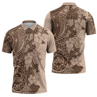 Polynesia Zipper Polo Shirt Hibiscus Hawaiian Tribal Tattoo Retro Pink Pastel - Polynesian Pride