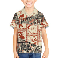 Aloha Hawaii Christmas Family Matching Short Sleeve Bodycon Dress and Hawaiian Shirt Mele Kalikimaka Tapa Tribal Retro Style LT9 Son's Shirt Beige - Polynesian Pride