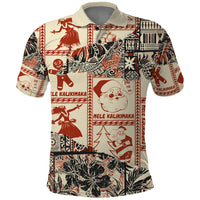 Aloha Hawaii Christmas Polo Shirt Mele Kalikimaka Tapa Tribal Retro Style LT9 Beige - Polynesian Pride