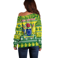 Cook Islands Christmas Off Shoulder Sweater Santa Beach Meri Kiritimiti LT9 - Polynesian Pride