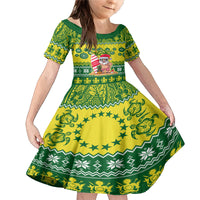 Personalised Cook Islands Christmas Family Matching Mermaid Dress and Hawaiian Shirt Santa Beach Meri Kiritimiti LT9 Daughter's Dress Green - Polynesian Pride