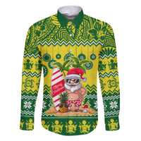 Personalised Cook Islands Christmas Family Matching Short Sleeve Bodycon Dress and Hawaiian Shirt Santa Beach Meri Kiritimiti LT9 Dad's Shirt - Long Sleeve Green - Polynesian Pride