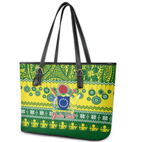 Personalised Cook Islands Christmas Leather Tote Bag Santa Beach Meri Kiritimiti LT9 - Polynesian Pride