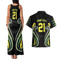 Custom Rugby Cook Islands Avaiki Couples Matching Tank Maxi Dress and Hawaiian Shirt Black Kuki Airani Tribal Maori Inspired LT9 - Polynesian Pride
