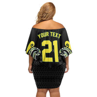 Custom Rugby Cook Islands Avaiki Family Matching Off Shoulder Short Dress and Hawaiian Shirt Black Kuki Airani Tribal Maori Inspired LT9 - Polynesian Pride