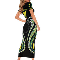 Custom Rugby Cook Islands Avaiki Family Matching Short Sleeve Bodycon Dress and Hawaiian Shirt Black Kuki Airani Tribal Maori Inspired LT9 - Polynesian Pride