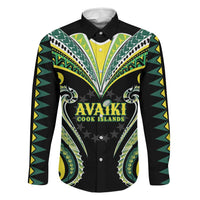 Custom Rugby Cook Islands Avaiki Family Matching Tank Maxi Dress and Hawaiian Shirt Black Kuki Airani Tribal Maori Inspired LT9 Dad's Shirt - Long Sleeve Black - Polynesian Pride