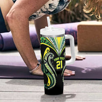 Custom Rugby Cook Islands Avaiki Tumbler With Handle Black Kuki Airani Tribal Maori Inspired LT9 - Polynesian Pride