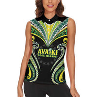 Custom Rugby Cook Islands Avaiki Women Sleeveless Polo Shirt Black Kuki Airani Tribal Maori Inspired LT9 - Polynesian Pride